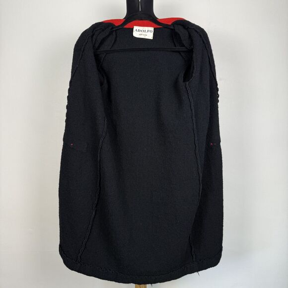 Vintage 1980s Adolfo New York Black Boucle Long Cardigan Knit Coat Dress - Picture 5 of 14